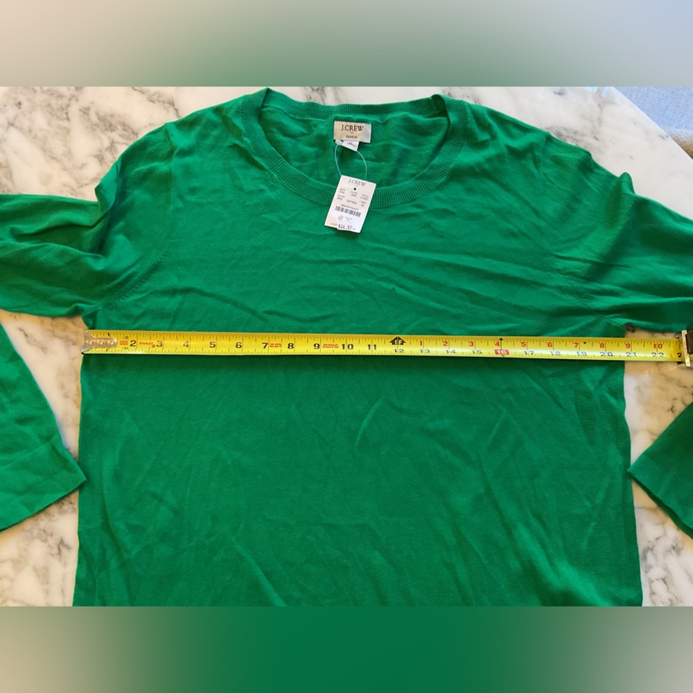 NWT JCrew Teddie Kelly Green Cotton Pullover Sweater L XL Small hole Incl patch - Picture 11 of 14